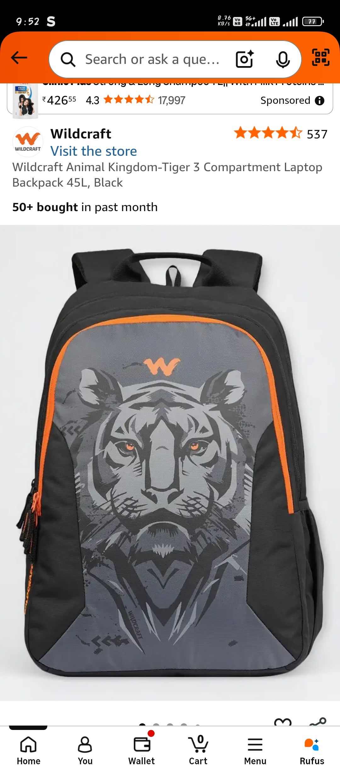 Wildcraft 45 lt bag @517 use coupon