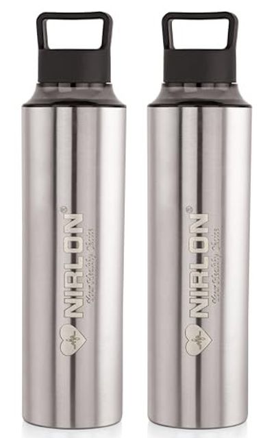 NIRLON Eco Pure Single Wall Stainless Steel Water Bottle, Water Bottles For Fridge Pack of 2