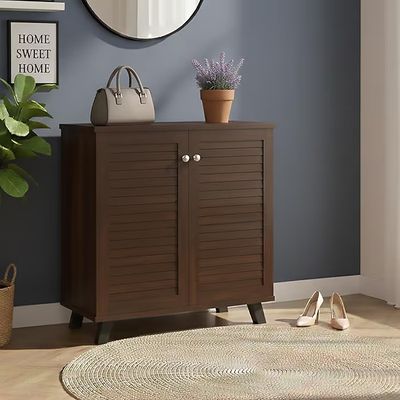 LERIMO 2-Door Engineered Wood Shoe Rack, 4-Tier Wooden Shoe Rack (Walnut, 2 Door)