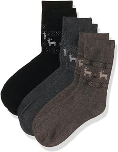 Fort Collins Men's Solid Ribbed Winter Thermal Socks (Pack of 3) - Soft & Stretchable Woolen Crew Socks for Cold Weather (Free Size)