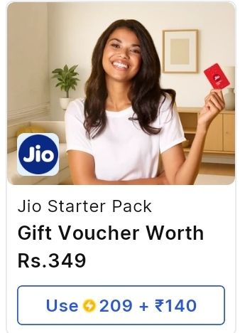 Jio starter pack Rs349 at Rs140 with supercoins