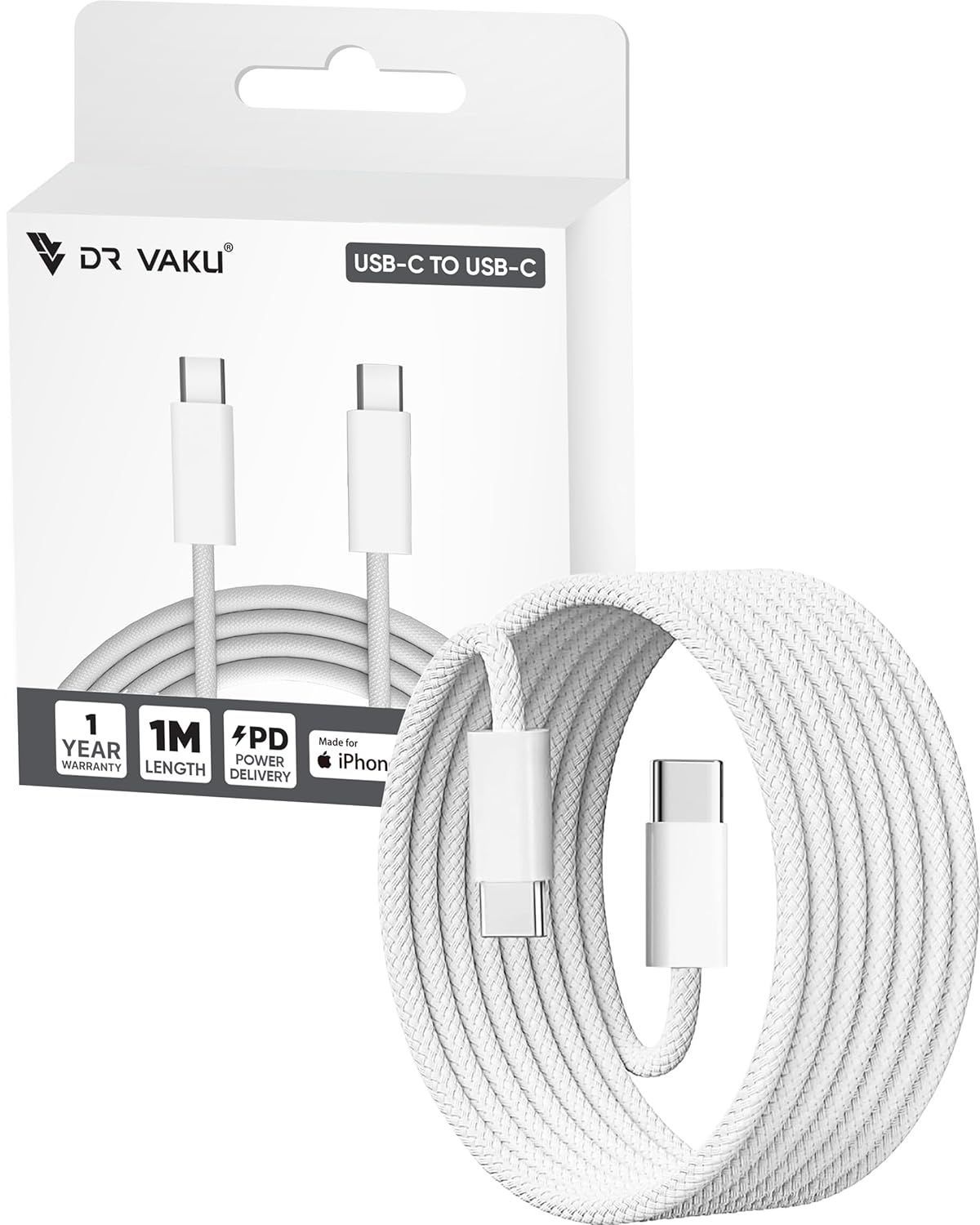 DR VAKU MFi Certified Type C to C Cable | iPhone 17/16/15 | Samsung Galaxy S24/S23