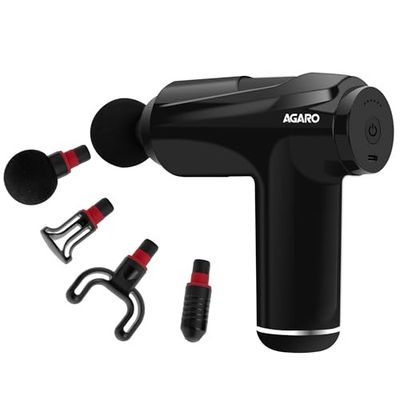 AGARO Primo Gun Massager, 4 Heads, 6 Speed, Rechargeable, Handheld,Black.