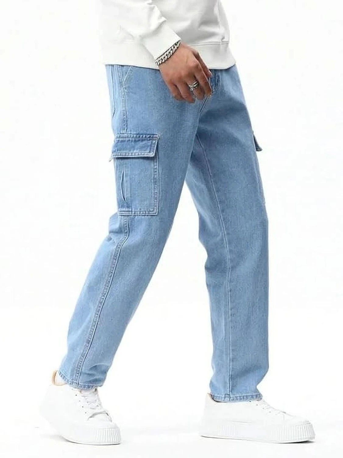 Playfeel Mid-Rise Regular Length Wide-Leg Jeans (Light Blue)