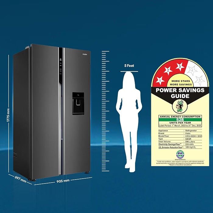 Haier Smart Choice 596L 3 Star Frost Free Expert Inverter Smart Sense AI enabled 2-Door Side by Side, In-built Water Dispenser Refrigerator