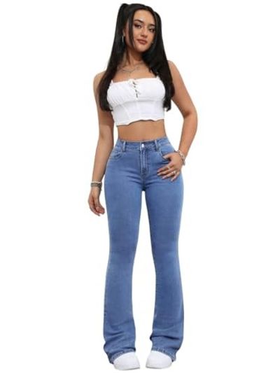 KOTTY Women's Wide Leg Flared Denim Jeans | Comfortable High-Rise Fit