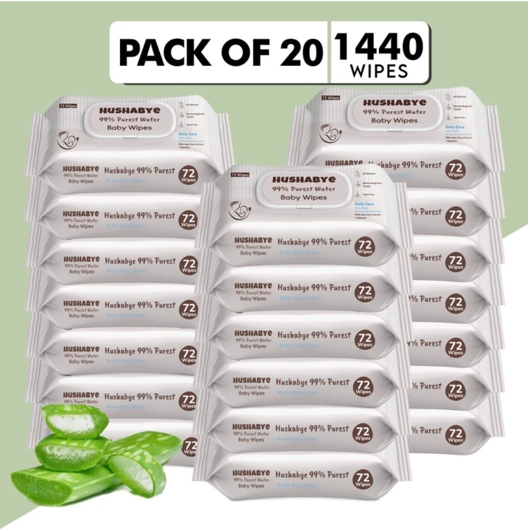 Hushabye Premium Soft Baby Wipes with Aloe Vera,Rash-Free(72 Wipes Each Pack,Pack of 20) 1440 wipes
