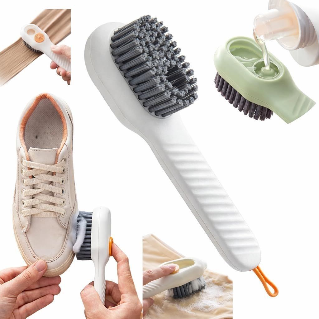 Multipurpose Cleaning Brush with Liquid Dispenser - Refillable Scrub Brush for Shoes, Clothes, Sink, Tiles & Kitchen | Soft Bristle Soap Dispensing Scrubber Brush