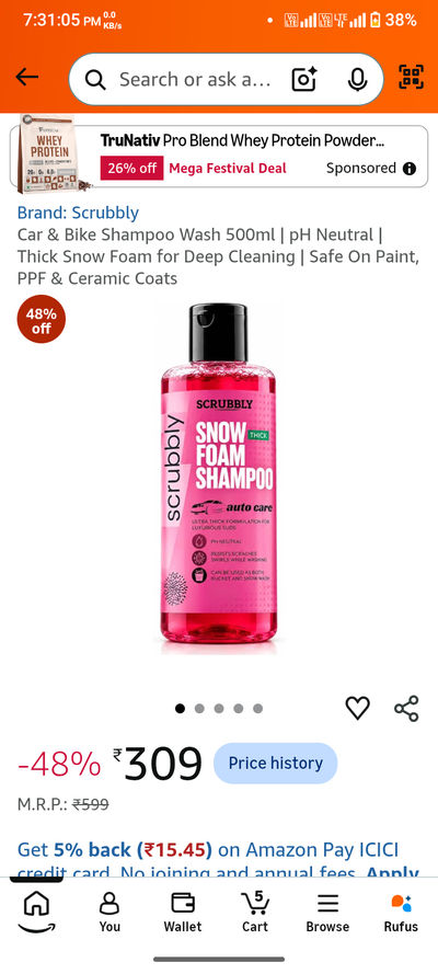 Car & Bike Shampoo Wash 500ml | pH Neutral | Thick Snow Foam for Deep Cleaning | Safe On Paint, PPF & Ceramic Coats
