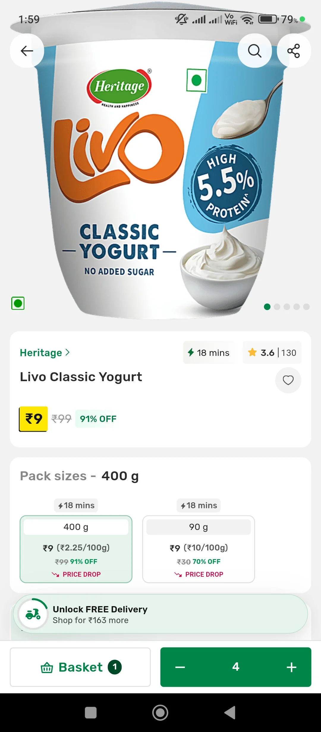 big basket - heritage living classic yogurt 400ml