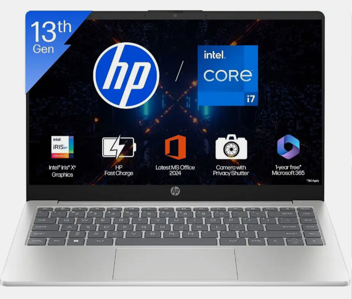 HP 14s Intel Core i7 13th Gen 1355U - (16 GB/512 GB SSD/Windows 11 Home) 14-ep0159TU Thin and Light Laptop (14 inch, Silver, 1.41 kg, With MS Office)