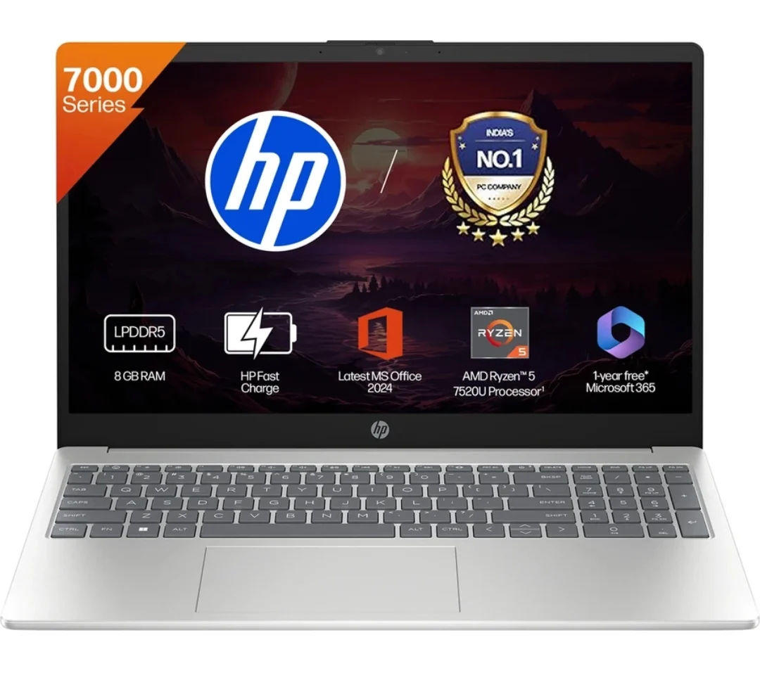 HP 15 AMD Ryzen 5 Quad Core 7520U - (8 GB/512 GB SSD/Windows 11 Home) 15-fc0805AU Thin and Light Laptop (15.6 inch, Natural Silver, 1.59 kg, With MS Office)