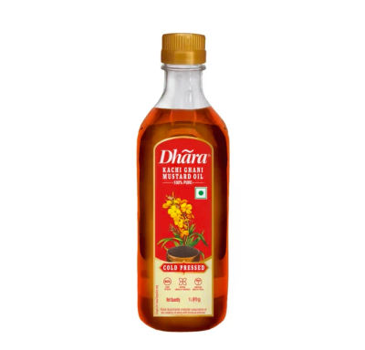 Dhara Cold Pressed Kachi Ghani Mustard Oil (100% Pure), 1 L on Instamart