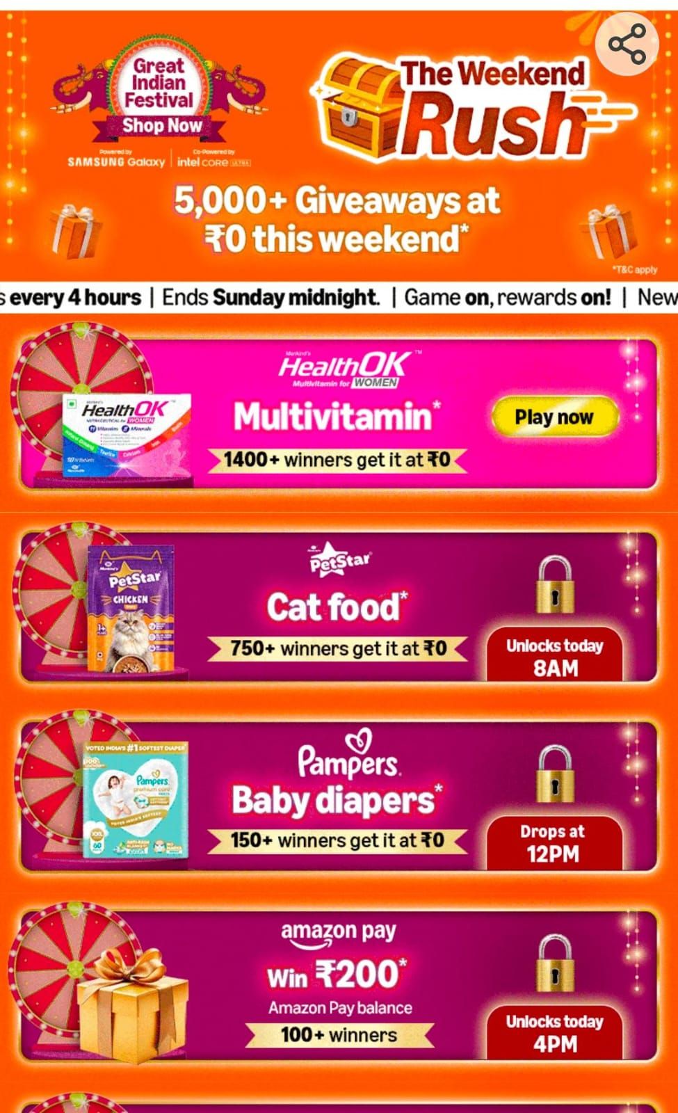 Amazon FunZone The Weekend Rush - Get free Rewards, Shopping offers or Amazon Pay Balance