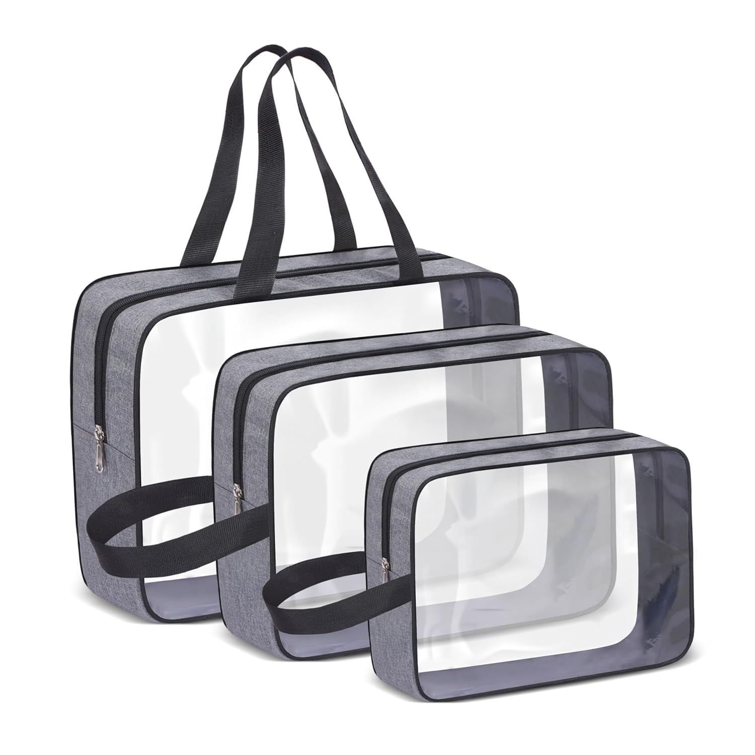 Makeup Travel Pouch Set of 3 | Waterproof | Cosmetic Bag | Toiletries Brushes | Blue | Zipper