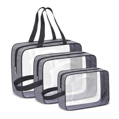 Makeup Travel Pouch Set of 3 | Waterproof | Cosmetic Bag | Toiletries Brushes | Blue | Zipper