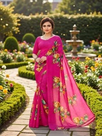 SHUBHSWAR Daily Wear Georgette Saree with Unstitched Blouse