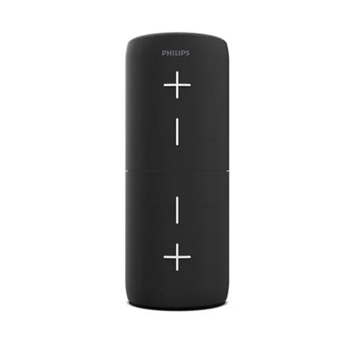PHILIPS TAS4400BK/94 Wireless Bluetooth Speaker, 40W, 8H Playtime, 52mm Driver, IPX4 Resistant, LED Indicator, 3600mAh Battery, USB-C Charging, TWS/AUX/TF Input, Magnetically Attachable (Deep Black)