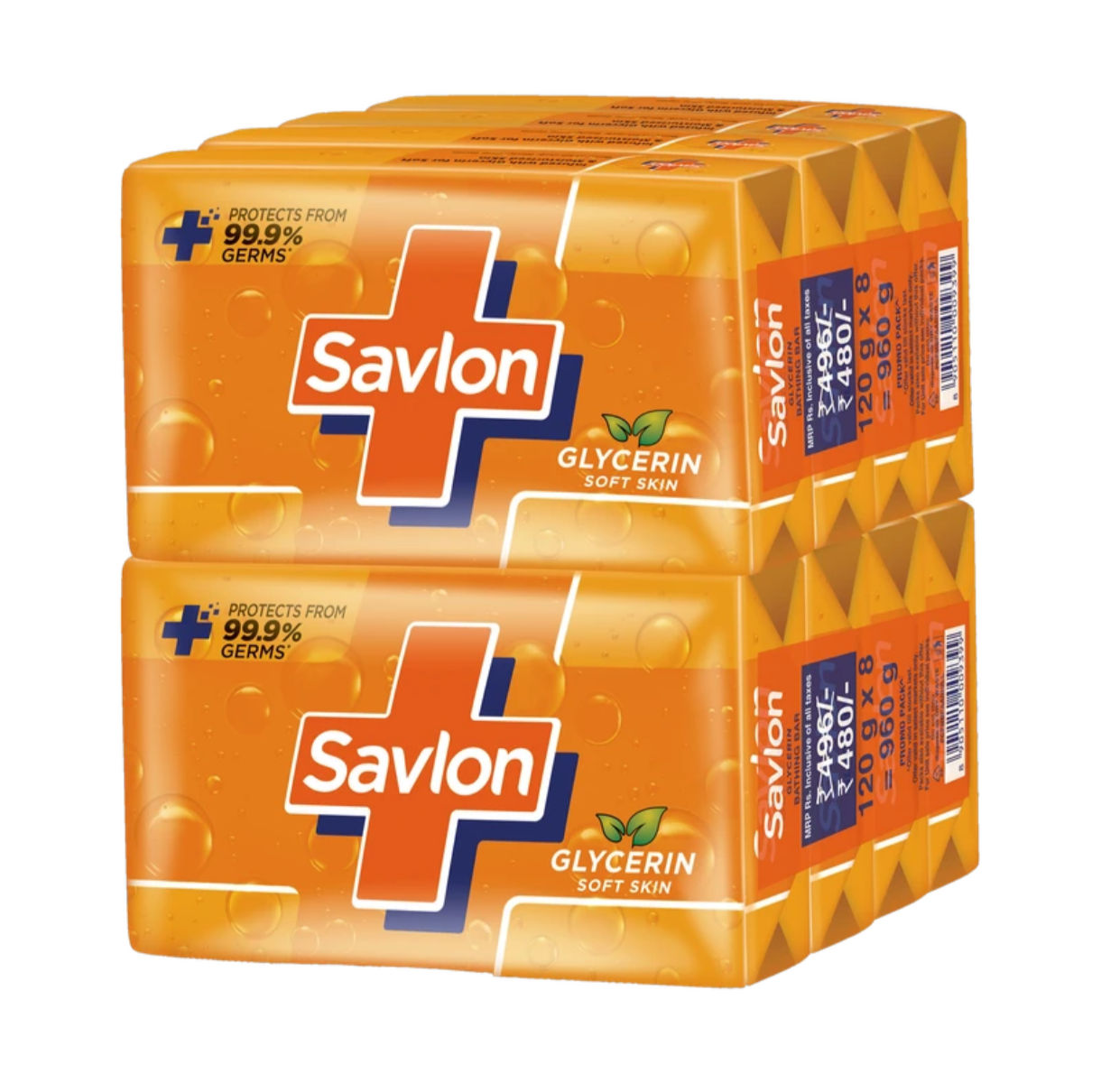 Savlon Glycerin Soap Bar with Protection, Natural Origin Glycerin, 120g Combo Pack (8 x 120 g)