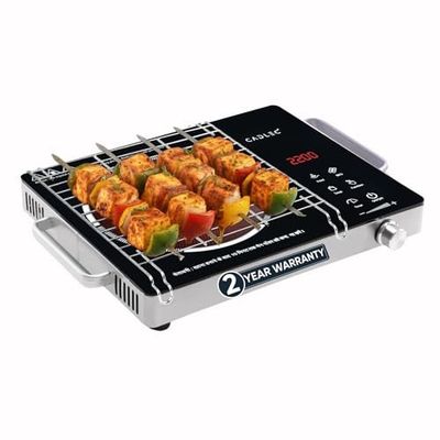 Cadlec HeatCraft 2200W Infrared Cooktop Stove with Grill Rack for Barbecue, Crystal Glass Plate, Digital Display, Touch Control, Infrared Hot Plate (Black)