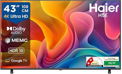 Haier H5E Series 108cm (43) 4K Ultra HD Smart LED Google TV 43H5E