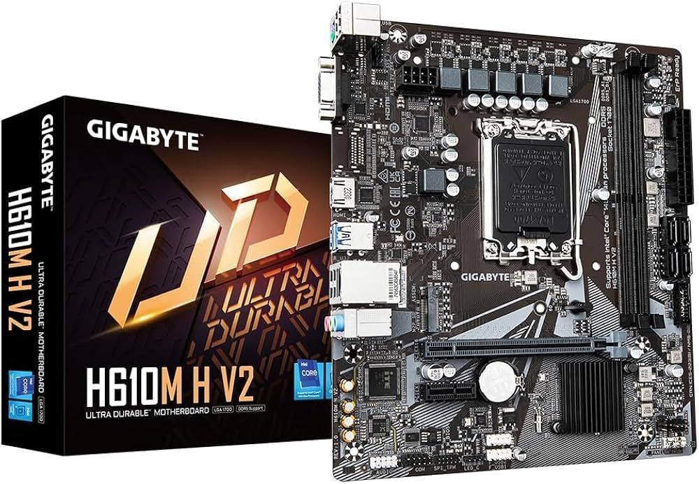 Gigabyte H610M H V2 Motherboard - Supports Intel Core 14th CPUs, 4+1+1 Hybrid Digital VRM, up to 5600MHz DDR5, 1xPCIe 3.0 M.2, GbE LAN, USB 3.2 Gen 1