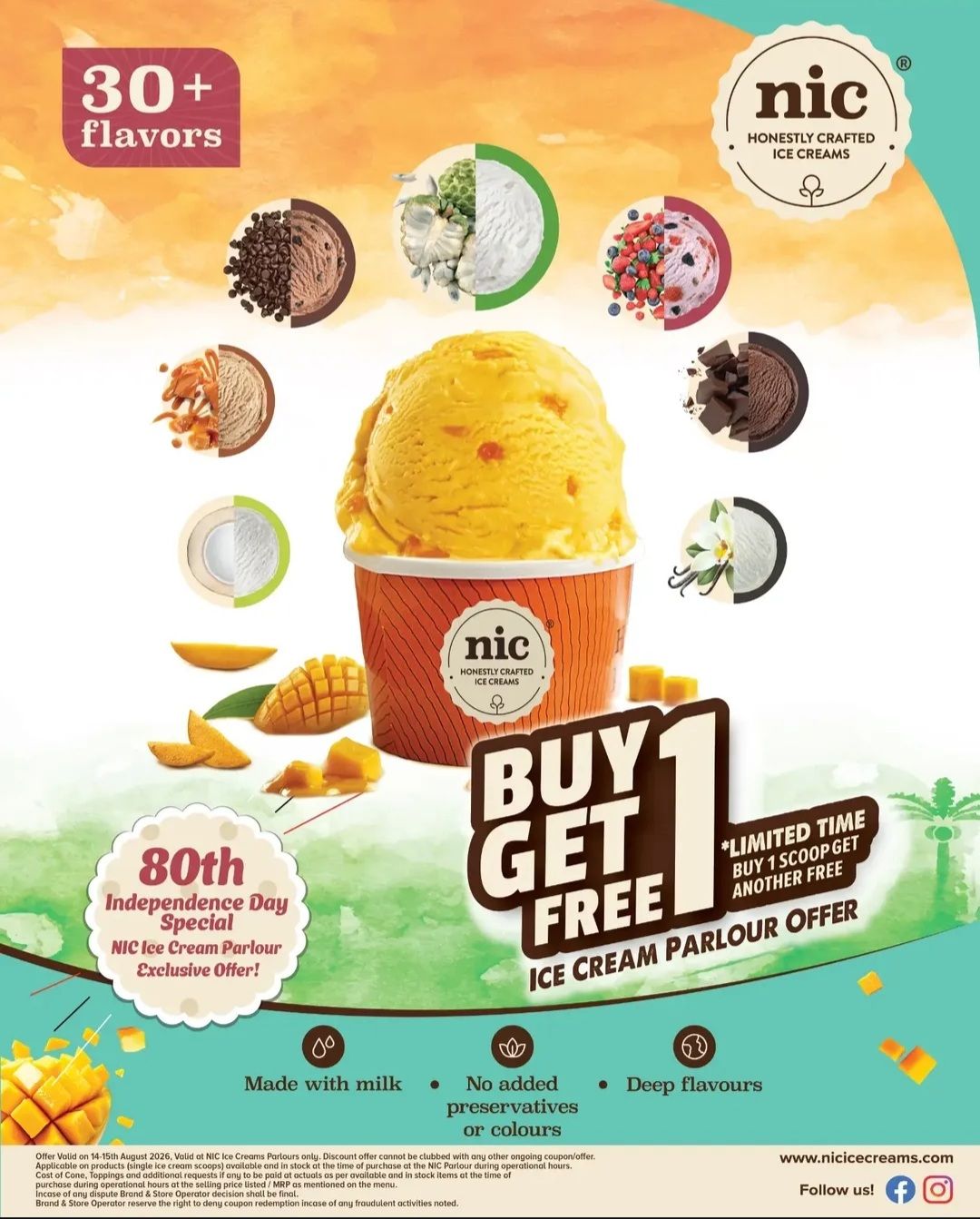 NIC Ice Cream Parlour : Buy 1 Get 1 Scoop of Ice Cream Free (14th August - 15th August)