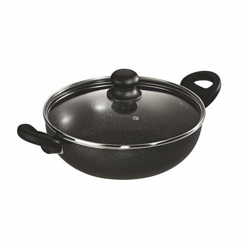 Butterfly Granza Non Stick Kadai with Glass Lid | 280 mm |Non-Stick Premium Virgin Aluminium | Induction Base| PFOA Free | Scratch Resistant