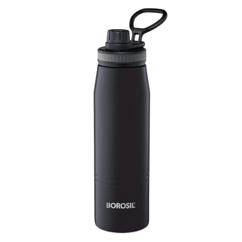 Borosil 900ml Go Sport Black Stainless Steel Water Bottle | ISI Certified Made in India