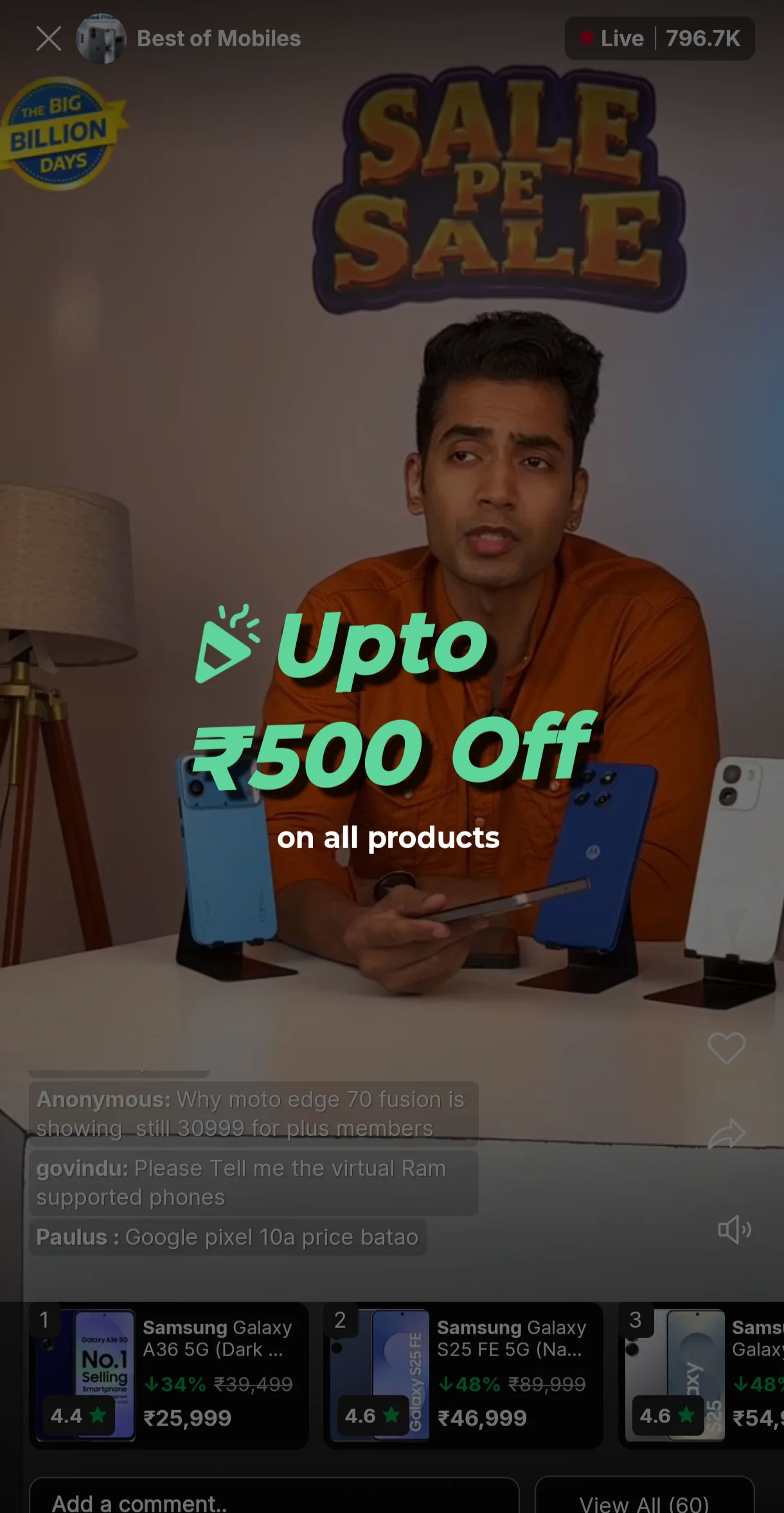Flipkart LiveShop+: Extra upto ₹500 off on smartphones