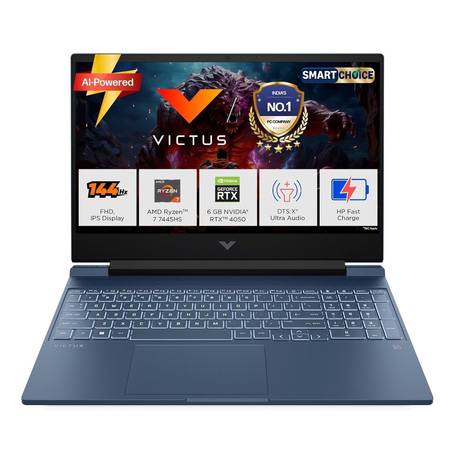 HP Victus Smartchoice, AMD Ryzen 7 7445HS, 6GB RTX 4050, 16GB DDR5(Upgradeable) 512GB SSD, 144Hz, IPS, 300 nits, 15.6''/39.6cm, Win11, Office24, Blue, 2.29kg, fb3130AX/3118AX, Xbox pass*,Gaming Laptop