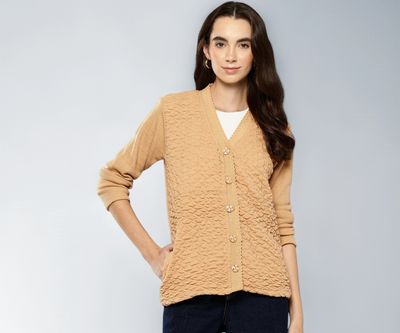 Aarika Women Solid Round Neck Casual Cardigan Sweater