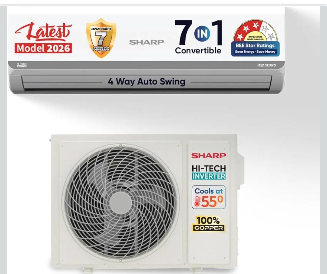 Sharp 1.37 Ton 3 star 2026 Split AC 100% copper, Hi-Tech Inverter Compressor AH-SI17V3B-GCN, White)