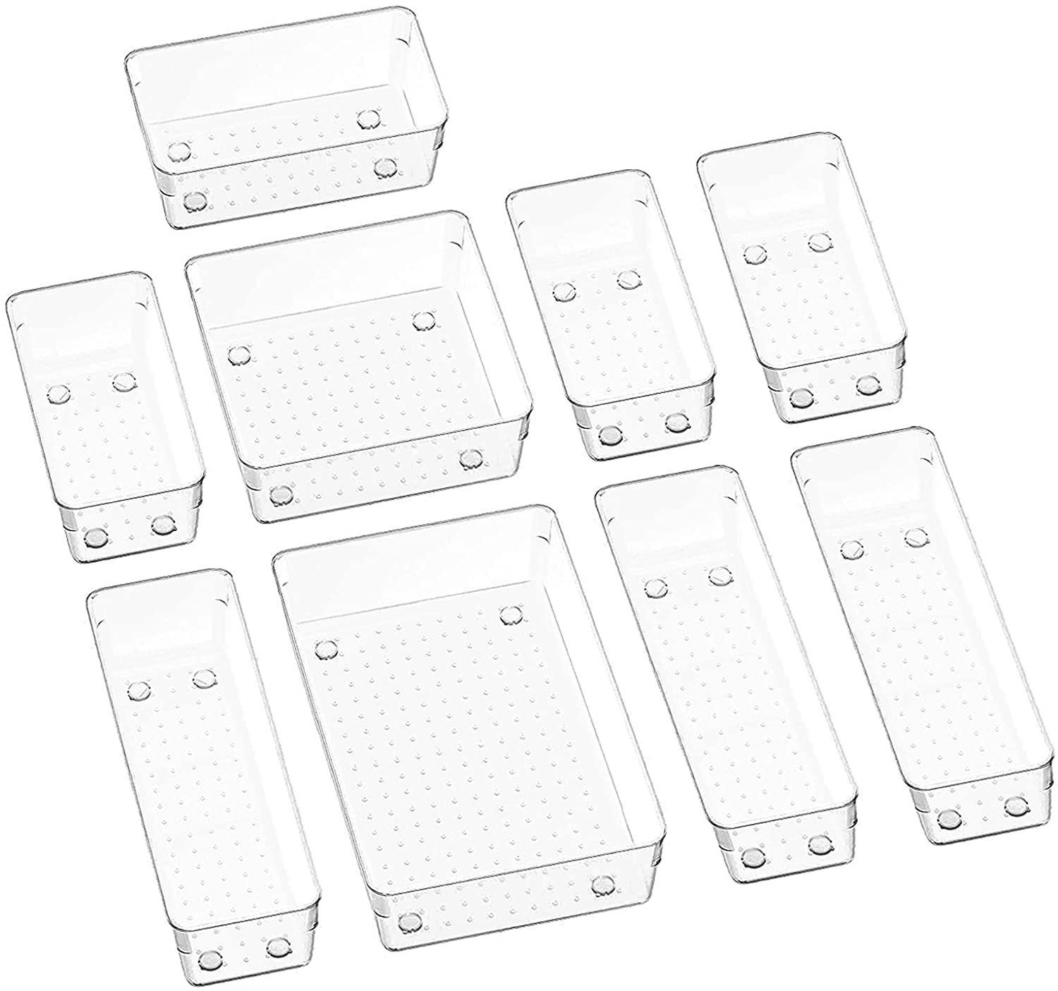Arto Clear Transparent Acrylic Drawer Organizer Set with Various Size for Bathroom,Bedroom Dresser,Cosmetics Makeup,Kitchen Utensil,Office,Stationery,Drawer Tray Dividers,Vanity Trays (Set of 9)