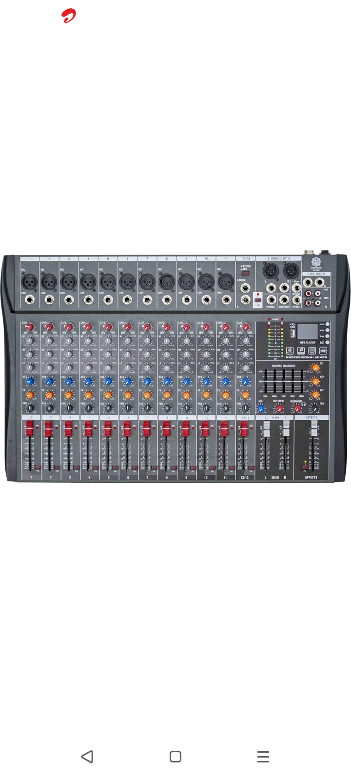 Take a look at this D-285 12CH Audio Mixer|12 XLR/6.35mm Inputs|USB, BT, 48V, Effects for Live Shows Analog Sound Mixer on Flipkart