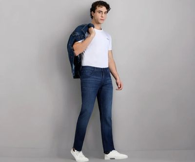 Men's Blue Straight Mid Rise Jeans