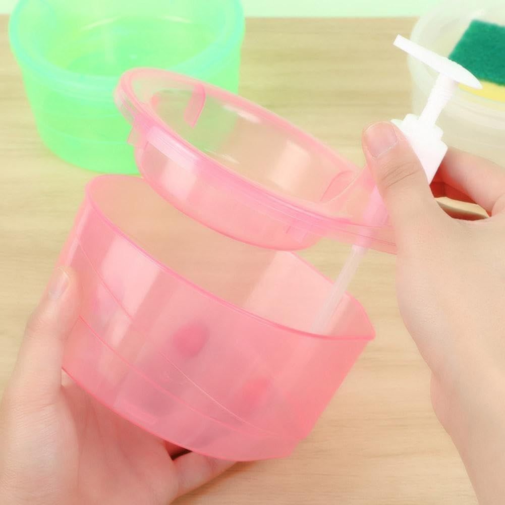 Soap Dispenser Double Layer for Bathroom, Kitchen Sink, Liquid Dispenser Pump with Sponge Holder, Dishwash Accessories Items (Multi Colour)