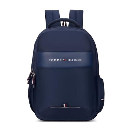 Tommy Hilfiger Joshua Polyester Unisex 15 Inch Laptop Backpack - Navy | 21 Ltr Capacity| Padded & Adjustable Strap | Water Resistant | 3 Compartment | Water Bottle Holder | USB Cable holder Pocket