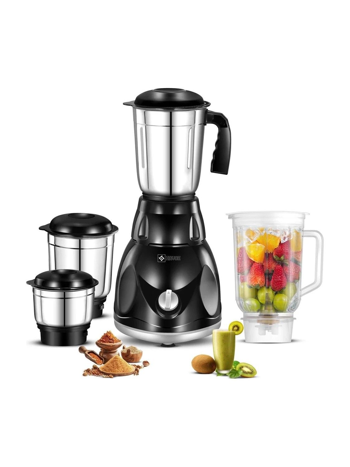 Havok Black_Mixer_4Jar 750 W Juicer Mixer Grinder (Hav/Mix/4Jar(B...more