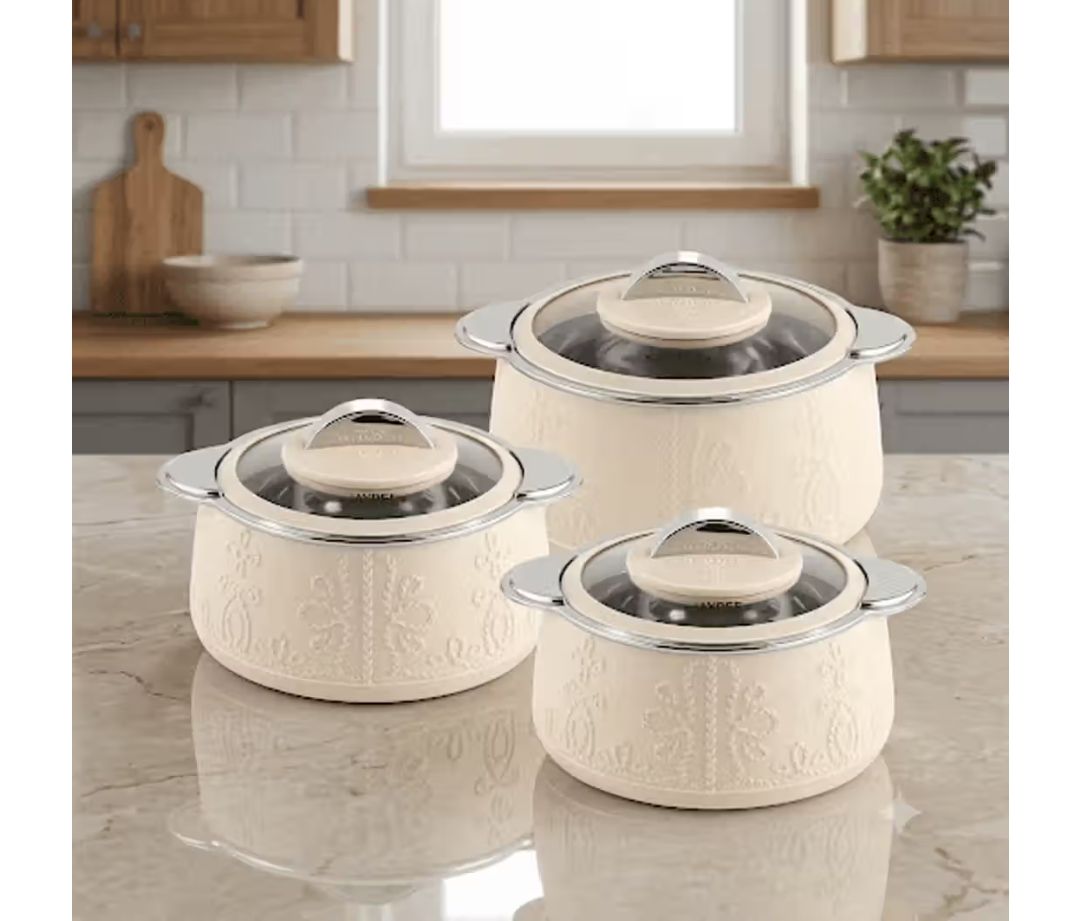 Jaypee Plus Fabrene Inner SS PU Insulated Casserole Set (3 Pieces, 1L+1L+1.5L, Ivory) on Instamart: