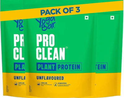 Yogabar Pro Clean Plant Protein | Unflavoured | 28g Protein per Serving | 500g (Pack of 3)