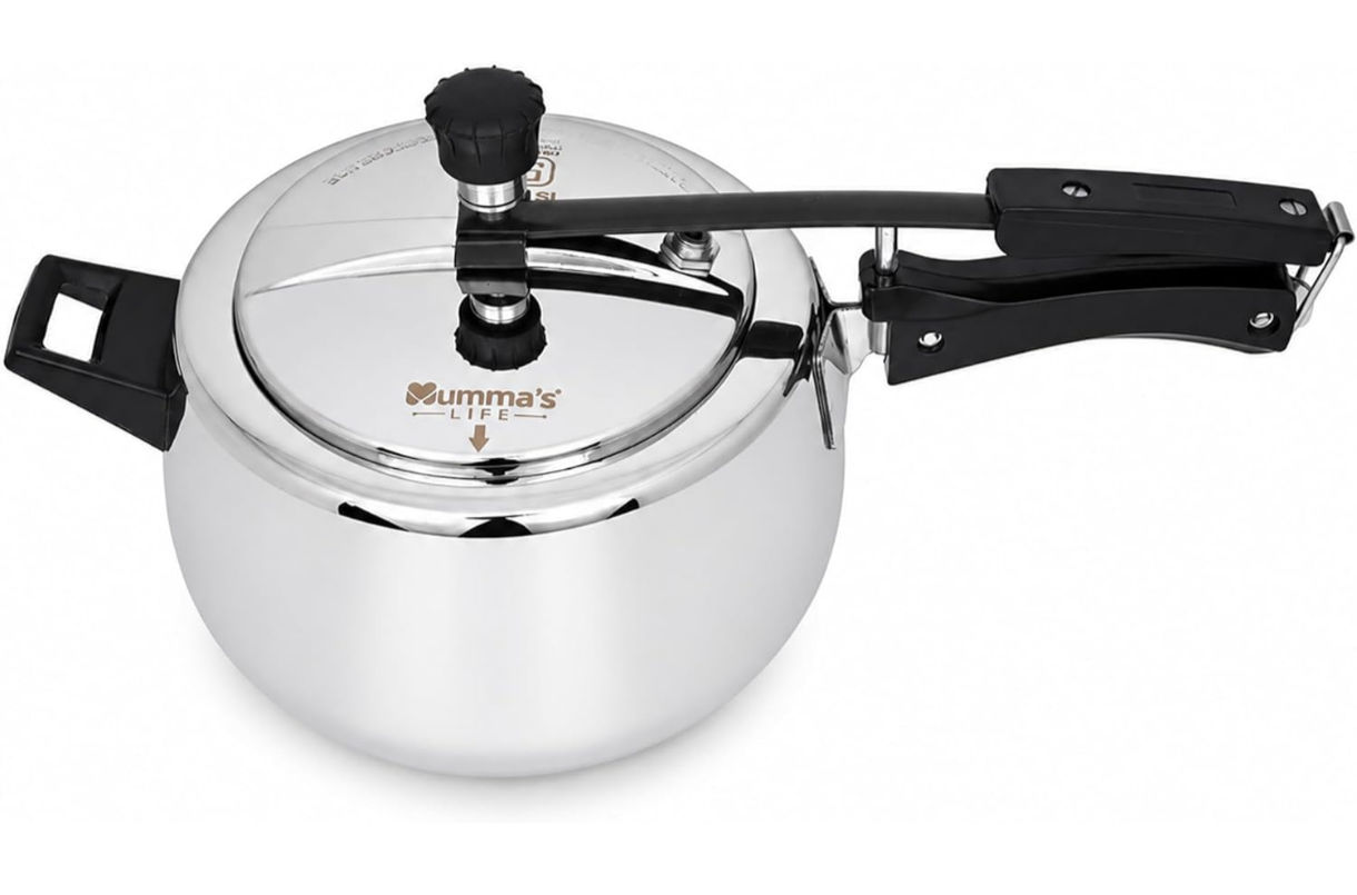 Mumma's LIFE Cooker 3 ltr | Heavy-Duty Silver Pressure Cooker with Inner Lid | Cool-Touch Handles | ISI Certified Lock System | Induction & Gas Stove Compatible