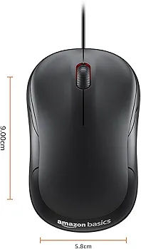 amazon basics Wired USB Mouse, 3-Button, 1000 DPI Optical Sensor, Plug & Play, for Windows/Mac
