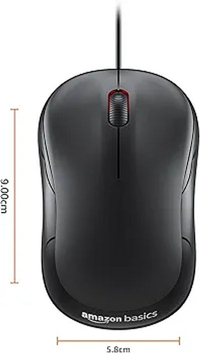 amazon basics Wired USB Mouse, 3-Button, 1000 DPI Optical Sensor, Plug & Play, for Windows/Mac