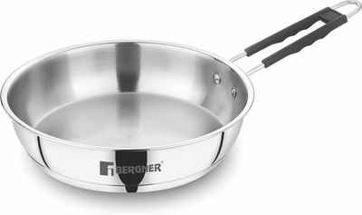 BERGNER Eternity Stainless Steel Frypan with Triply Bottom, Induction Base and Silicone Grip Handle, 7 Year Warranty, 22 cm, Silver