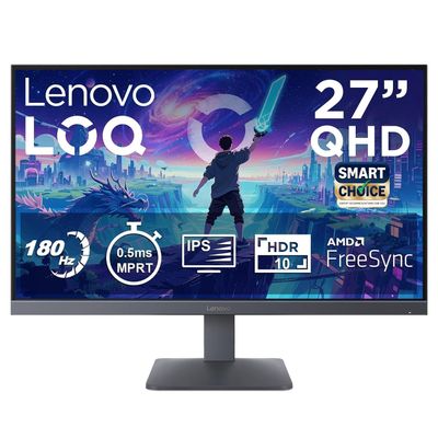 Lenovo LOQ 27Q-10 (Smartchoice) | 27" (68.5cm) QHD (2560x1440) IPS 180Hz Gaming Monitor | 0.5ms, HDR10 Compliance, AMD FreeSync, 99% sRGB, 2xHDMI 2.1 TMDS, 1xDP 1.4| Tilt | Lunar Grey | 68F3GACBIN