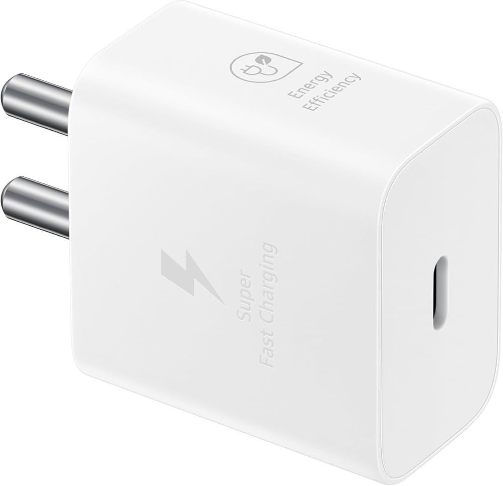 Samsung Original 25W USB Type-C Travel Adaptor Without Cable for Google Pixel, Xiaomi, Motorola, iPhone, Samsung Galaxy Tab S/A Series, Galaxy S10/M54/M55/A80/A90/S25/S24, White
