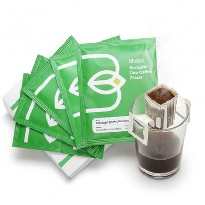 bhuba Premium Portable Pour Over Drip Coffee Filters 60g | 100% Arabica Speciality Coffee Beans | Medium Roast | Tasting Notes - Lemon, Cherry and Chocolate (Pack of 5, 12g Each)