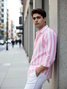 aadi Men Striped Casual Pink Shirt