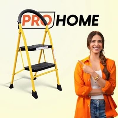 ProHome 2 steps steel ladder for home with anti skid shos Made in India (Yellow & Black)… Steel Ladder